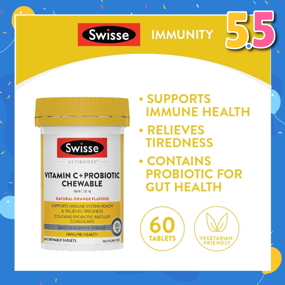 Vitamin C + Probiotic Chewable (Premium Quality, Great Tasting Formula Proving 1000mg Of Vitamin C And 1 Billion Cfu Of Bacillus Coagulans) 60s