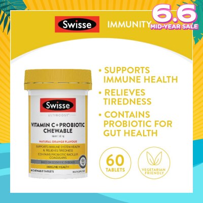 SWISSE Vitamin C + Probiotic Chewable (Premium Quality, Great Tasting Formula Proving 1000mg Of Vitamin C And 1 Billion Cfu Of Bacillus Coagulans) 60s