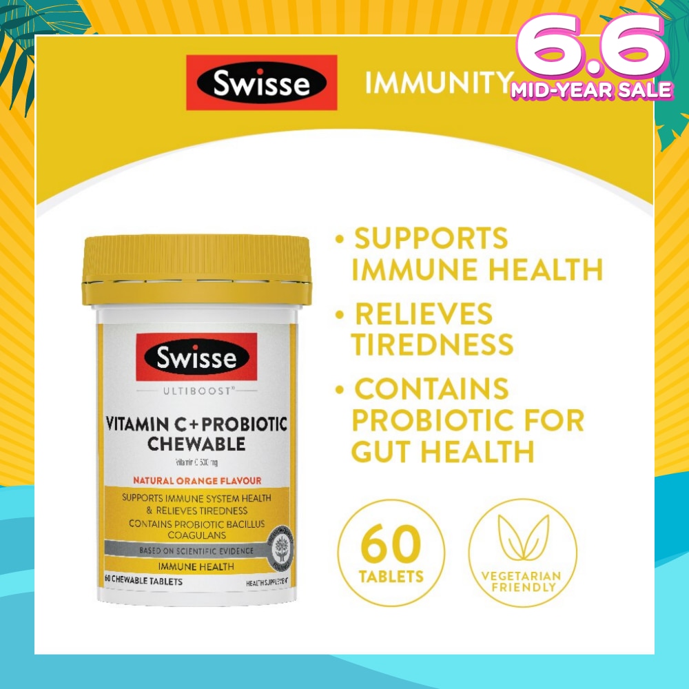 Vitamin C + Probiotic Chewable (Premium Quality, Great Tasting Formula Proving 1000mg Of Vitamin C And 1 Billion Cfu Of Bacillus Coagulans) 60s