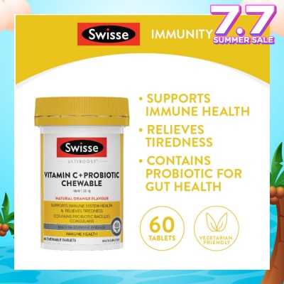 SWISSE Vitamin C + Probiotic Chewable (Premium Quality, Great Tasting Formula Proving 1000mg Of Vitamin C And 1 Billion Cfu Of Bacillus Coagulans) 60s