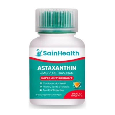 SAINHEALTH Astaxanthin 4mg Pure Hawaiian (Red Carotenoid Microalgae With Powerful Antioxidant Properties) Softgels, 60s