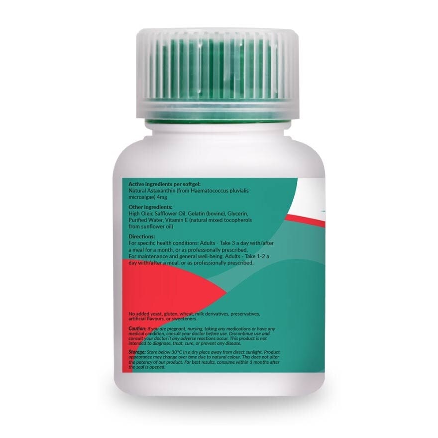 Astaxanthin 4mg Pure Hawaiian (Red Carotenoid Microalgae With Powerful Antioxidant Properties) Softgels, 60s