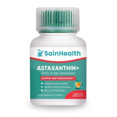 SAINHEALTH Astaxanthin+ 12 Mg Pure Hawaiian (Red Carotenoid Microalgae With Powerful Antioxidant Properties) Softgels, 50s