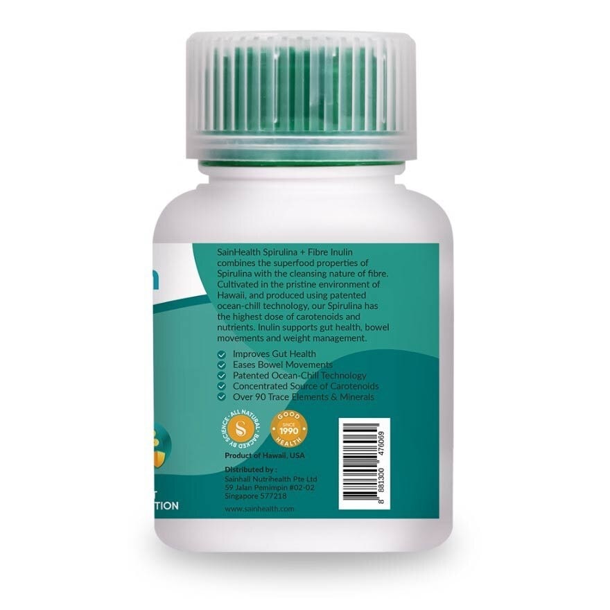 Spirulina + Fibre Inulin (Combines The Superfood Properties Of Spirulina With The Cleansing Nature Of Fibre) Tablets, 180s