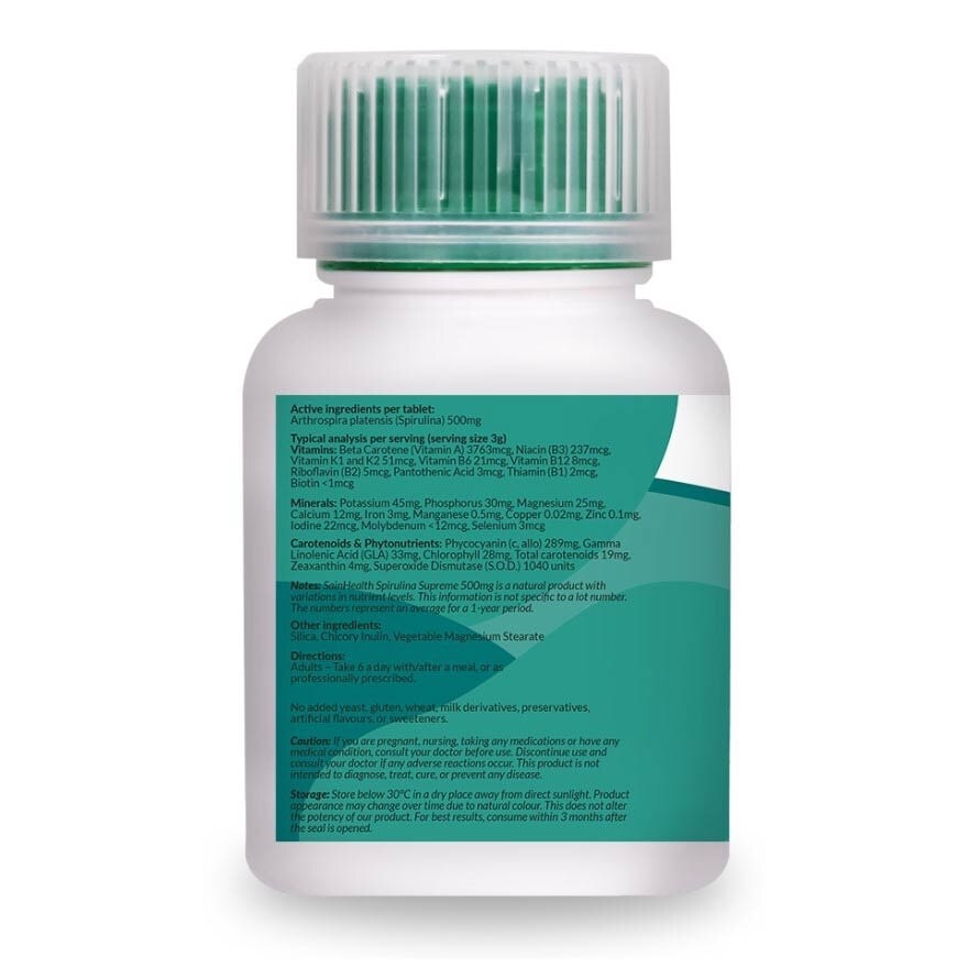 Spirulina Supreme (Made From Spirulina Pacifica, A Highly Concentrated Strain Cultivated, 500Mg) Tablets, 180s