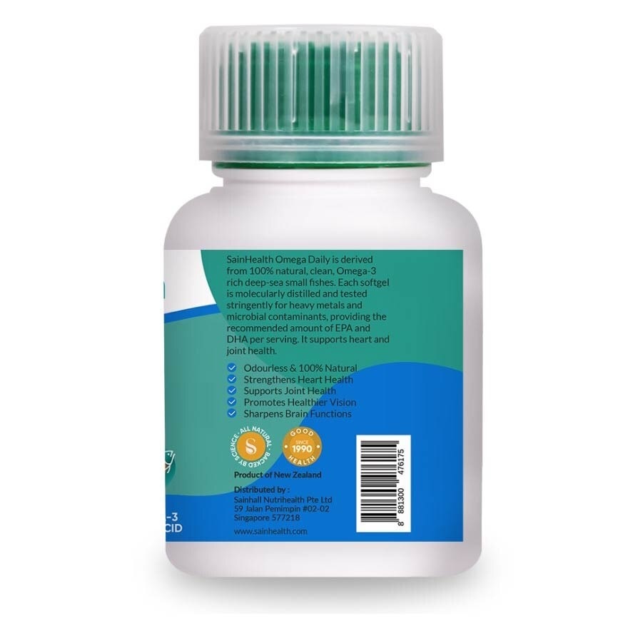 Omega Daily Odourless Fish Oil (Derived From 100% Natural, Clean, Omega 3 Rich Deep Sea Small Fishes) Softgels, 90s