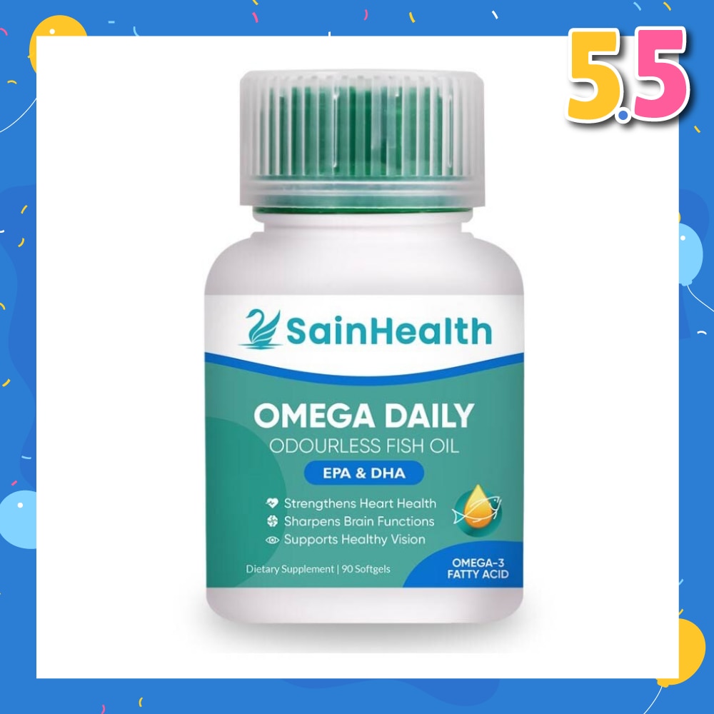 Omega Daily Odourless Fish Oil (Derived From 100% Natural, Clean, Omega 3 Rich Deep Sea Small Fishes) Softgels, 90s