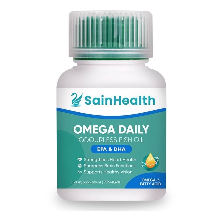 Omega Daily Odourless Fish Oil (Derived From 100% Natural, Clean, Omega 3 Rich Deep Sea Small Fishes) Softgels, 90s