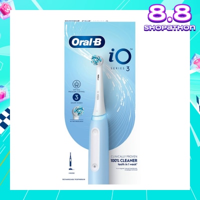 ORAL-B iO Series 3 Electric Toothbrush Ice Blue Ultimate Clean (with 3 Brushing Modes + Charging Station Included) 1s