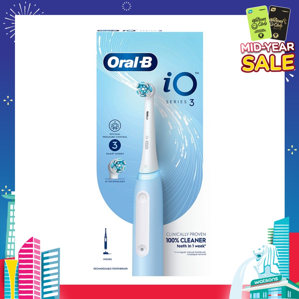 iO Series 3 Electric Toothbrush Ice Blue Ultimate Clean (with 3 Brushing Modes + Charging Station Included) 1s