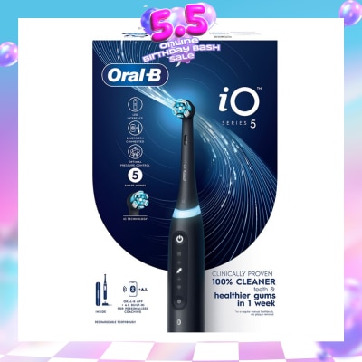 ORAL-B - iO Series 5 Electric Toothbrush Black Bluetooth Ultimate Clean with A.I Connectivity (5 Brushing Modes + Refill holder + Travel Case & Charging Station Included) 1s