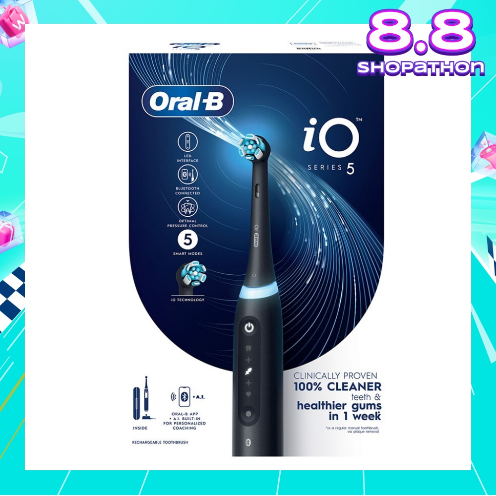 iO Series 5 Electric Toothbrush Black Bluetooth Ultimate Clean with A.I Connectivity (5 Brushing Modes + Refill holder + Travel Case & Charging Station Included) 1s