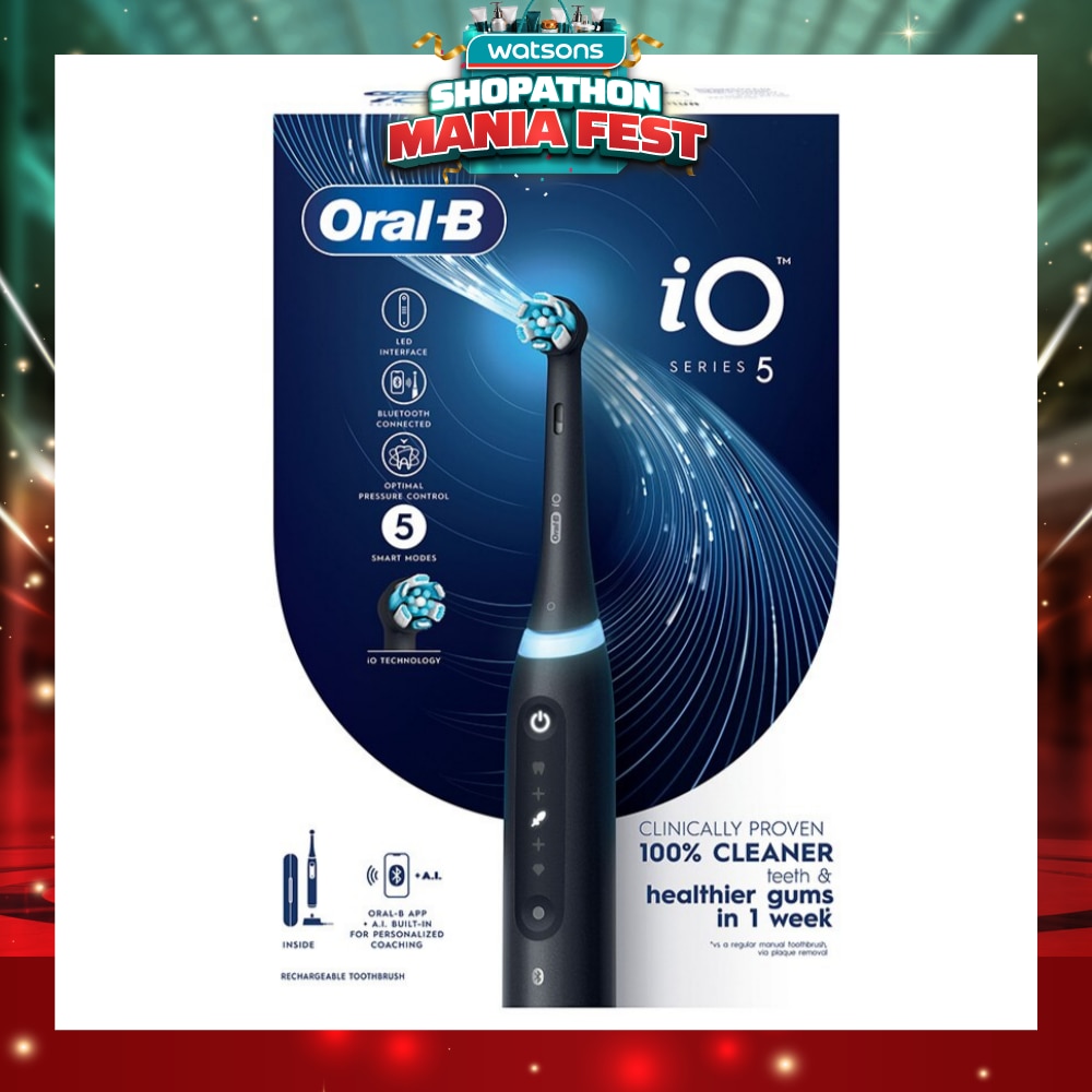 iO Series 5 Electric Toothbrush Black Bluetooth Ultimate Clean with A.I Connectivity (5 Brushing Modes + Refill holder + Travel Case & Charging Station Included) 1s