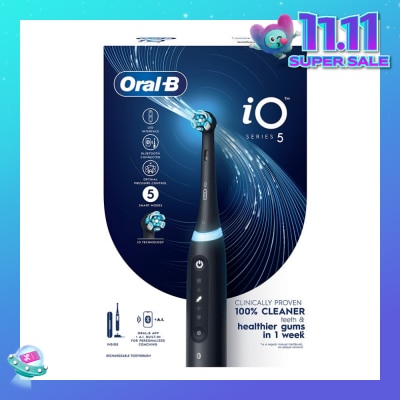 ORAL-B iO Series 5 Electric Toothbrush Black Bluetooth Ultimate Clean with A.I Connectivity (5 Brushing Modes + Refill holder + Travel Case & Charging Station Included) 1s