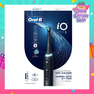 ORAL-B iO Series 5 Electric Toothbrush Black Bluetooth Ultimate Clean with A.I Connectivity (5 Brushing Modes + Refill holder + Travel Case & Charging Station Included) 1s