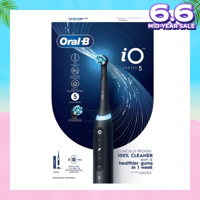 ORAL-B iO Series 5 Electric Toothbrush Black Bluetooth Ultimate Clean with A.I Connectivity (5 Brushing Modes + Refill holder + Travel Case & Charging Station Included) 1s