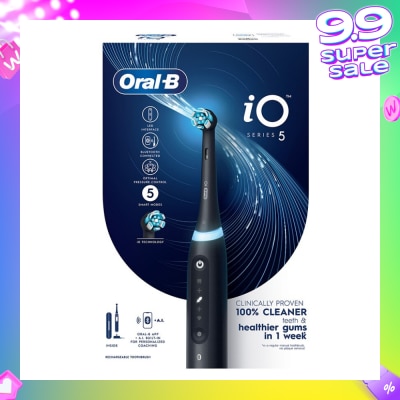 ORAL-B iO Series 5 Electric Toothbrush Black Bluetooth Ultimate Clean with A.I Connectivity (5 Brushing Modes + Refill holder + Travel Case & Charging Station Included) 1s