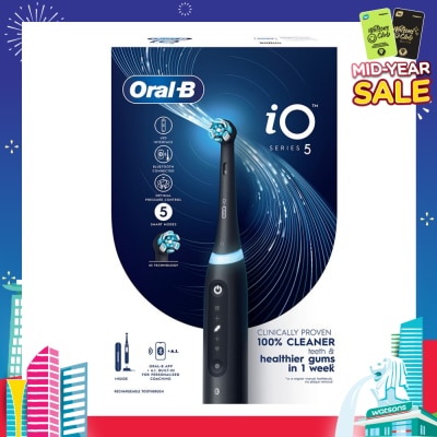 ORAL-B iO Series 5 Electric Toothbrush Black Bluetooth Ultimate Clean with A.I Connectivity (5 Brushing Modes + Refill holder + Travel Case & Charging Station Included) 1s