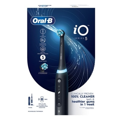 ORAL-B iO Series 5 Electric Toothbrush Black Bluetooth Ultimate Clean with A.I Connectivity (5 Brushing Modes + Refill holder + Travel Case & Charging Station Included) 1s