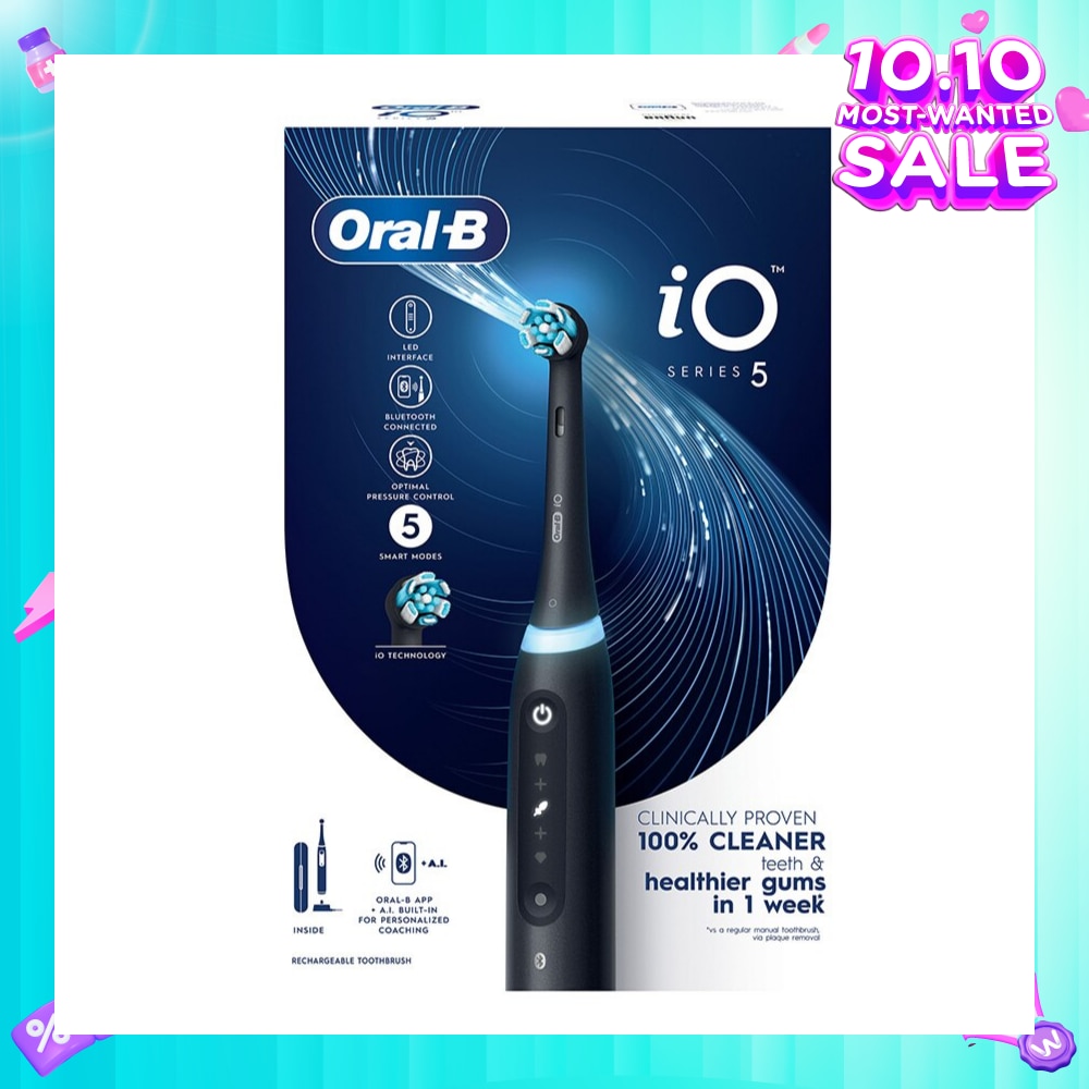 iO Series 5 Electric Toothbrush Black Bluetooth Ultimate Clean with A.I Connectivity (5 Brushing Modes + Refill holder + Travel Case & Charging Station Included) 1s