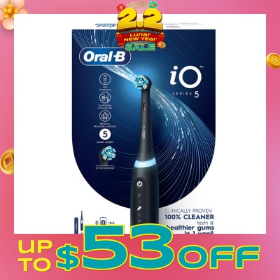 ORAL-B iO Series 5 Electric Toothbrush Black Bluetooth Ultimate Clean with A.I Connectivity (5 Brushing Modes + Refill holder + Travel Case & Charging Station Included) 1s