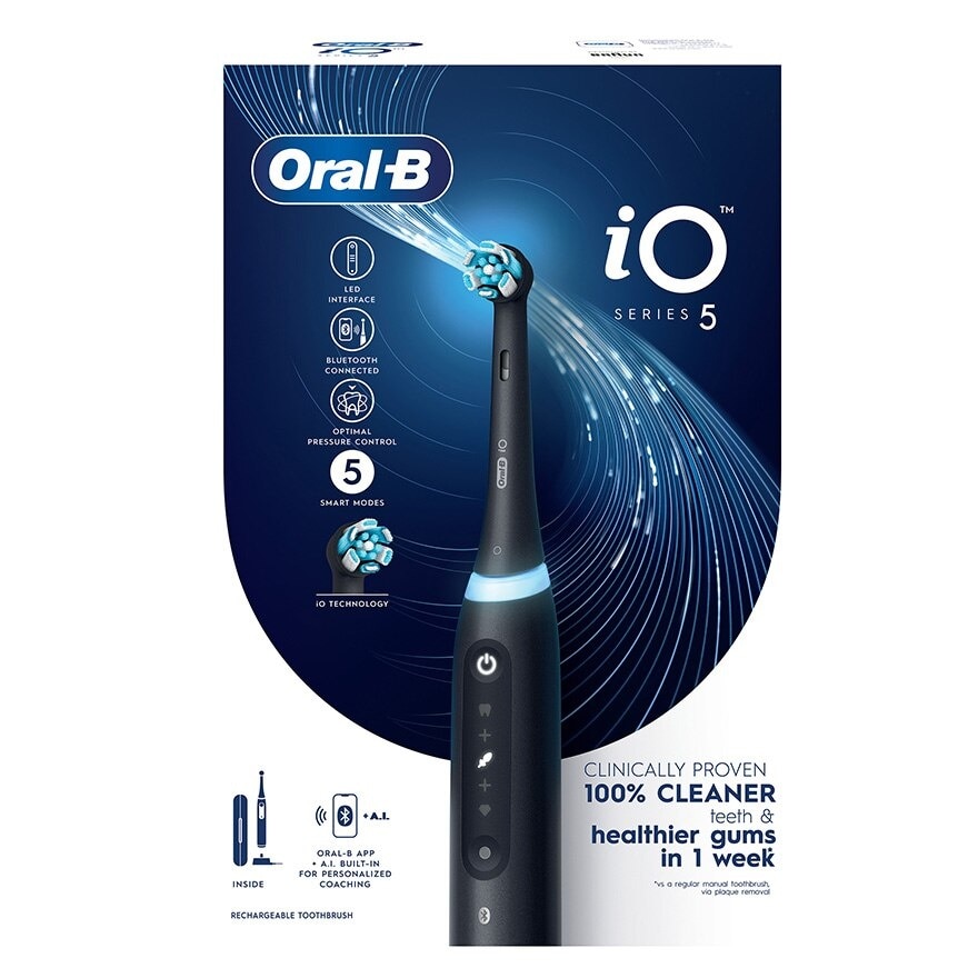 iO Series 5 Electric Toothbrush Black Bluetooth Ultimate Clean with A.I Connectivity (5 Brushing Modes + Refill holder + Travel Case & Charging Station Included) 1s