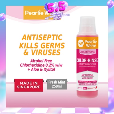 PEARLIE WHITE® - Chlor-Rinse Antiseptic Mouth Rinse (Helps Relieve and Soothe Oral Discomfort) 250ml