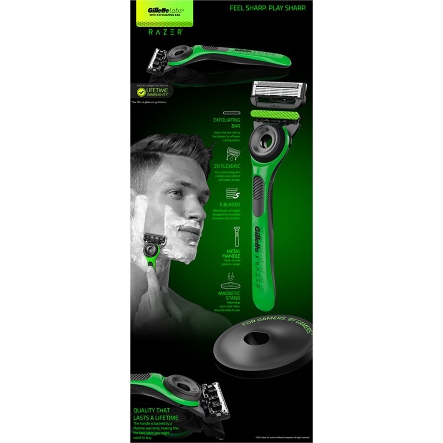 Labs Razer Limited Edition Exfoliating Bar Razor with 1 Handle + Razor Blade Refill 2s + Premium Magnetic Stand 1s