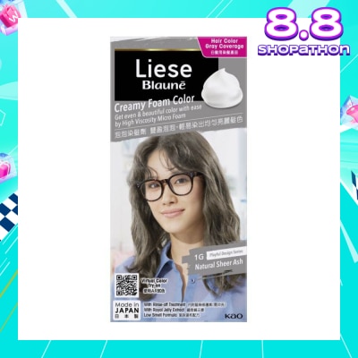 LIESE Blaune Creamy Foam Color Natural Sheer Ash (Easy Foam Format Hair Colorant That Allows Convenient And Even Gray Hair Coverage With A Non Drip Foam Formula) 108ml