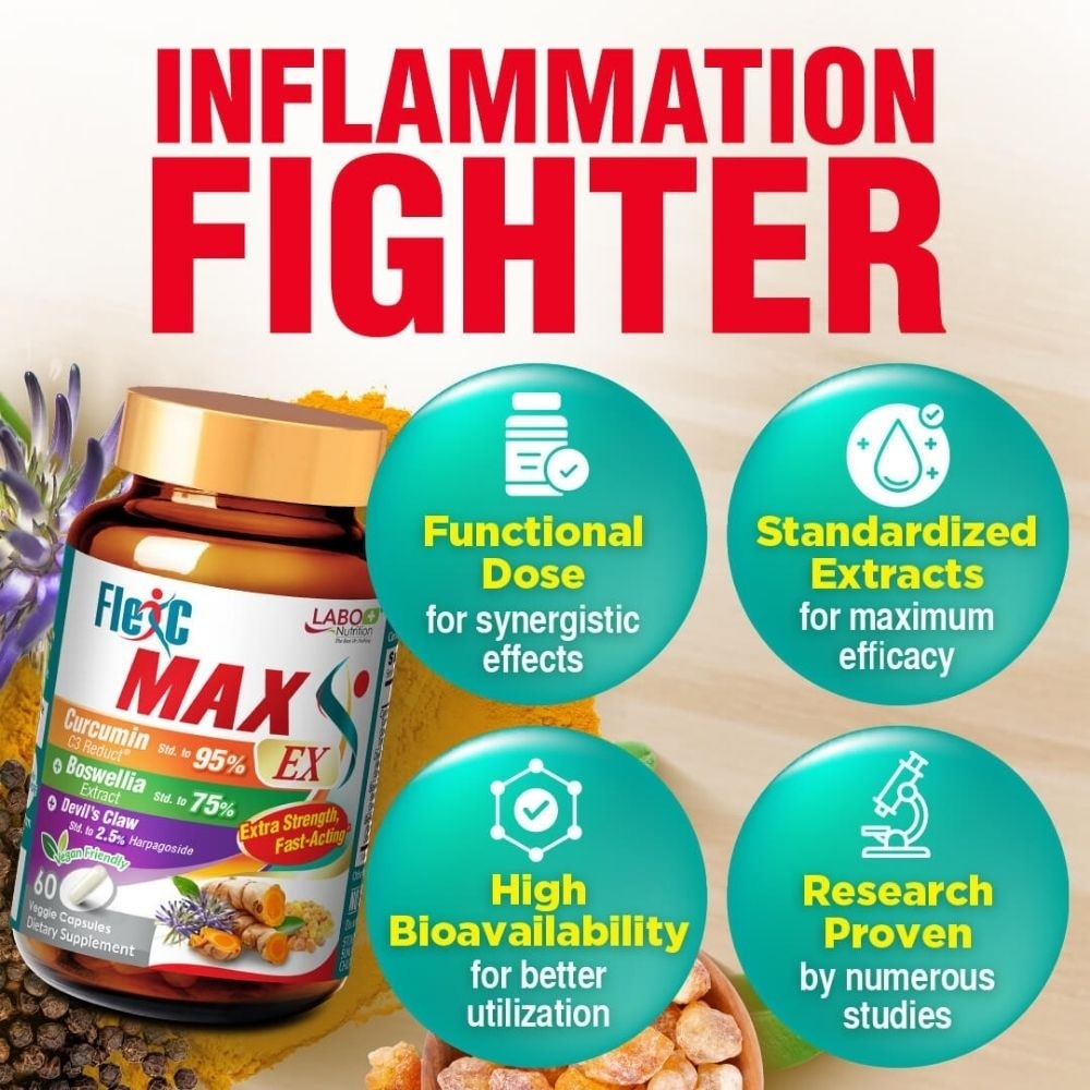 FlexC MAX EX Veggie capsule (Turmeric Curcumin C3 & Boswellia Extract with Anti-Inflammatory for Joint & Body Discomfort) 60s