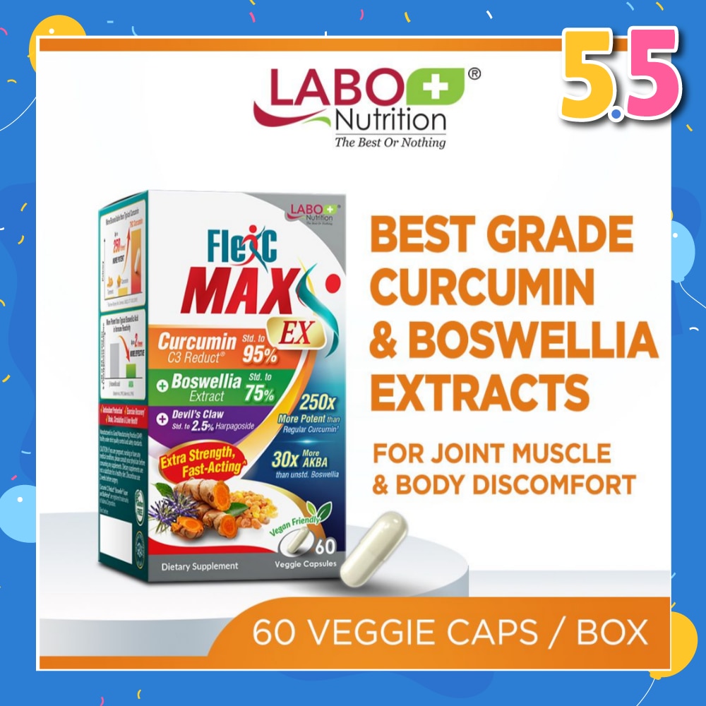 FlexC Max EX Dietary Supplement Veggie Capsule (Turmeric Curcumin C3 & Boswellia Extract With Anti-Inflammatory For Joint Muscle & Body Discomfort)