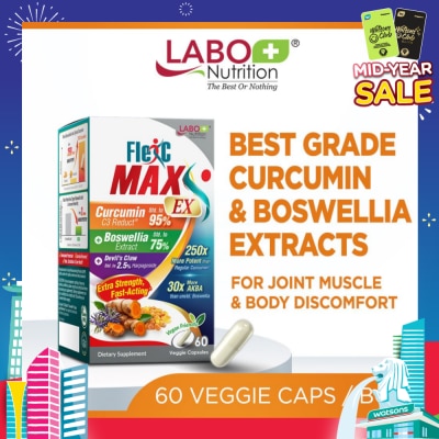 LABO NUTRITION FlexC Max EX Dietary Supplement Veggie Capsule (Turmeric Curcumin C3 & Boswellia Extract With Anti-Inflammatory For Joint Muscle & Body Discomfort)