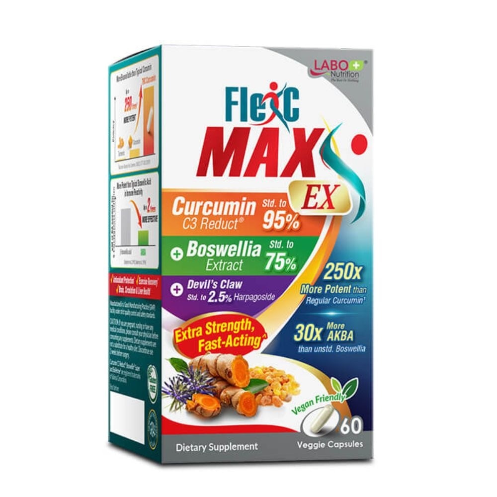 FlexC Max EX Dietary Supplement Veggie Capsule (Turmeric Curcumin C3 & Boswellia Extract With Anti-Inflammatory For Joint Muscle & Body Discomfort)