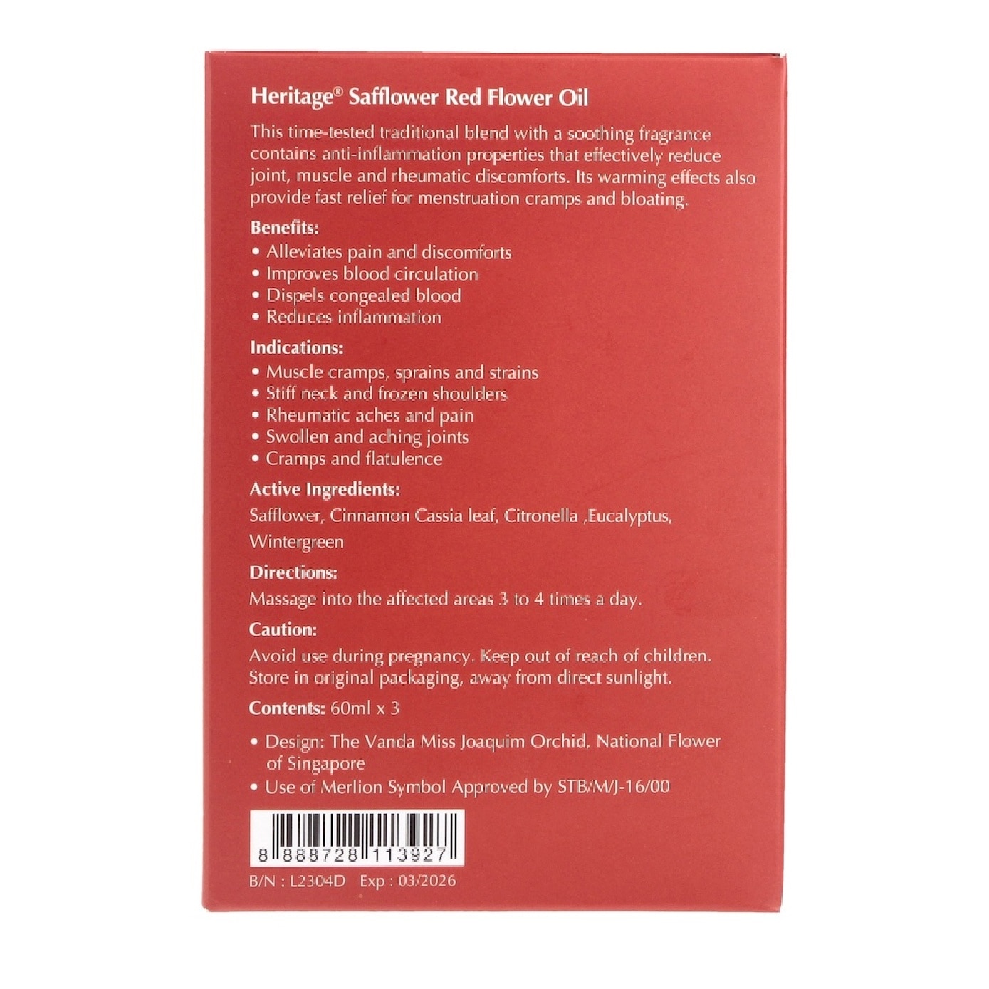 Safflower Red Flower Oil (Hung Far Oil) 60ml x 3