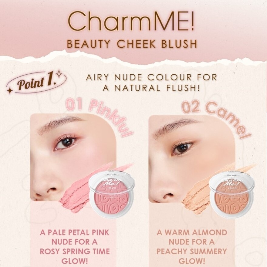 Charmme Beauty Cheek Blush Pinkful (A Petal Pink Nude For A Rosy Spring Time Glow) 5.5g