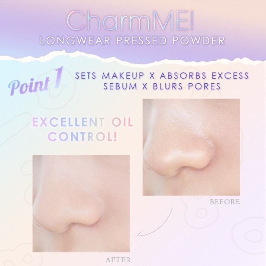 Charmme Longwear Pressed Powder (Absorbs Excess Sebum, Blurs Pores, Sets Makeup) 5.5g