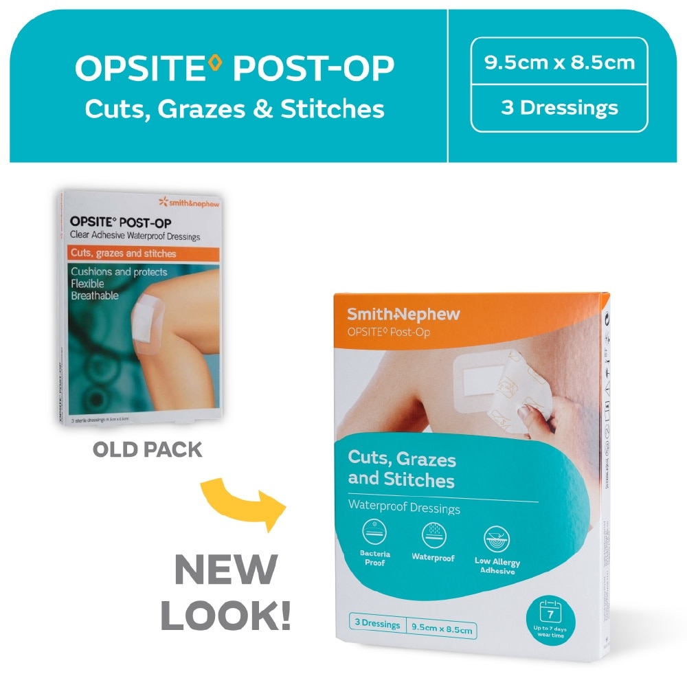 Opsite Post-Op Clear Adhesive Waterproof Dressings 9.5cm X 8.5 cm (Minimal Pain On Removal) 3s