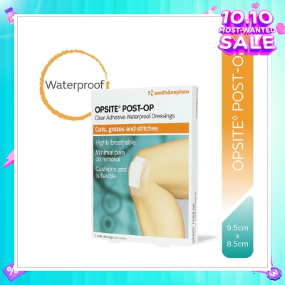 SMITH & NEPHEW Opsite Post-Op Clear Adhesive Waterproof Dressings 9.5cm X 8.5 cm (Minimal Pain On Removal) 3s