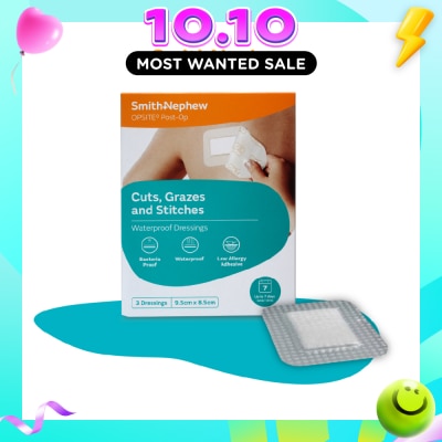 SMITH & NEPHEW Opsite Post Op Clear Adhesive Waterproof Dressings 9.5cm X 8.5 cm (Minimal Pain On Removal) 3s image