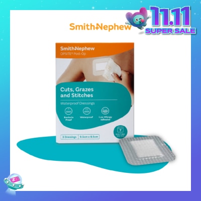 SMITH & NEPHEW Opsite Post-Op Clear Adhesive Waterproof Dressings 9.5cm X 8.5 cm (Minimal Pain On Removal) 3s