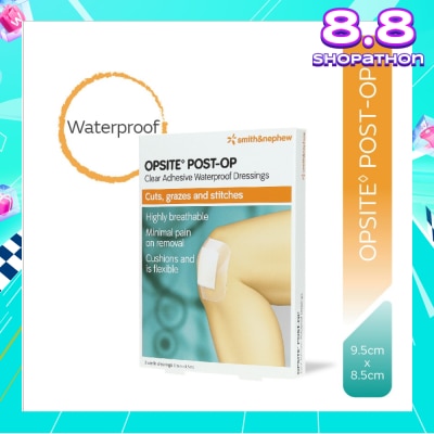 SMITH & NEPHEW Opsite Post-Op Clear Adhesive Waterproof Dressings 9.5cm X 8.5 cm (Minimal Pain On Removal) 3s