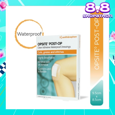 SMITH & NEPHEW Opsite Post-Op Clear Adhesive Waterproof Dressings 9.5cm X 8.5 cm (Minimal Pain On Removal) 3s