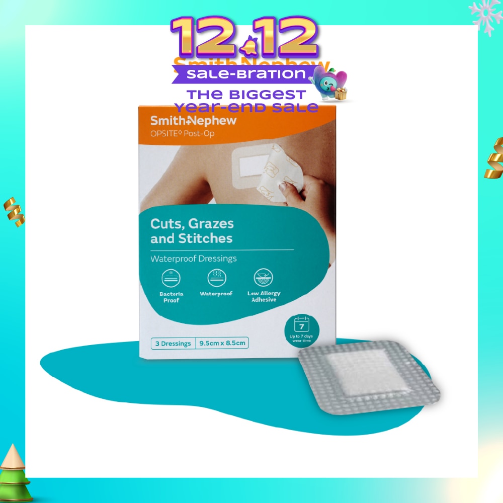 Opsite Post-Op Clear Adhesive Waterproof Dressings 9.5cm X 8.5 cm (Minimal Pain On Removal) 3s