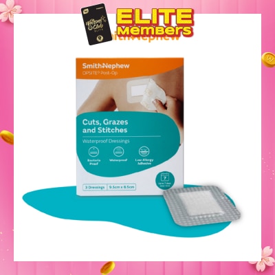 SMITH & NEPHEW Opsite Post-Op Clear Adhesive Waterproof Dressings 9.5cm X 8.5 cm (Minimal Pain On Removal) 3s