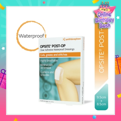 SMITH & NEPHEW Opsite Post-Op Clear Adhesive Waterproof Dressings 9.5cm X 8.5 cm (Minimal Pain On Removal) 3s