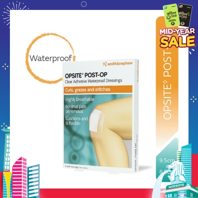 SMITH & NEPHEW Opsite Post-Op Clear Adhesive Waterproof Dressings 9.5cm X 8.5 cm (Minimal Pain On Removal) 3s