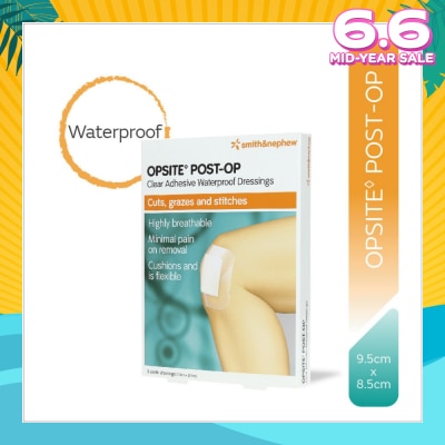 SMITH & NEPHEW Opsite Post-Op Clear Adhesive Waterproof Dressings 9.5cm X 8.5 cm (Minimal Pain On Removal) 3s