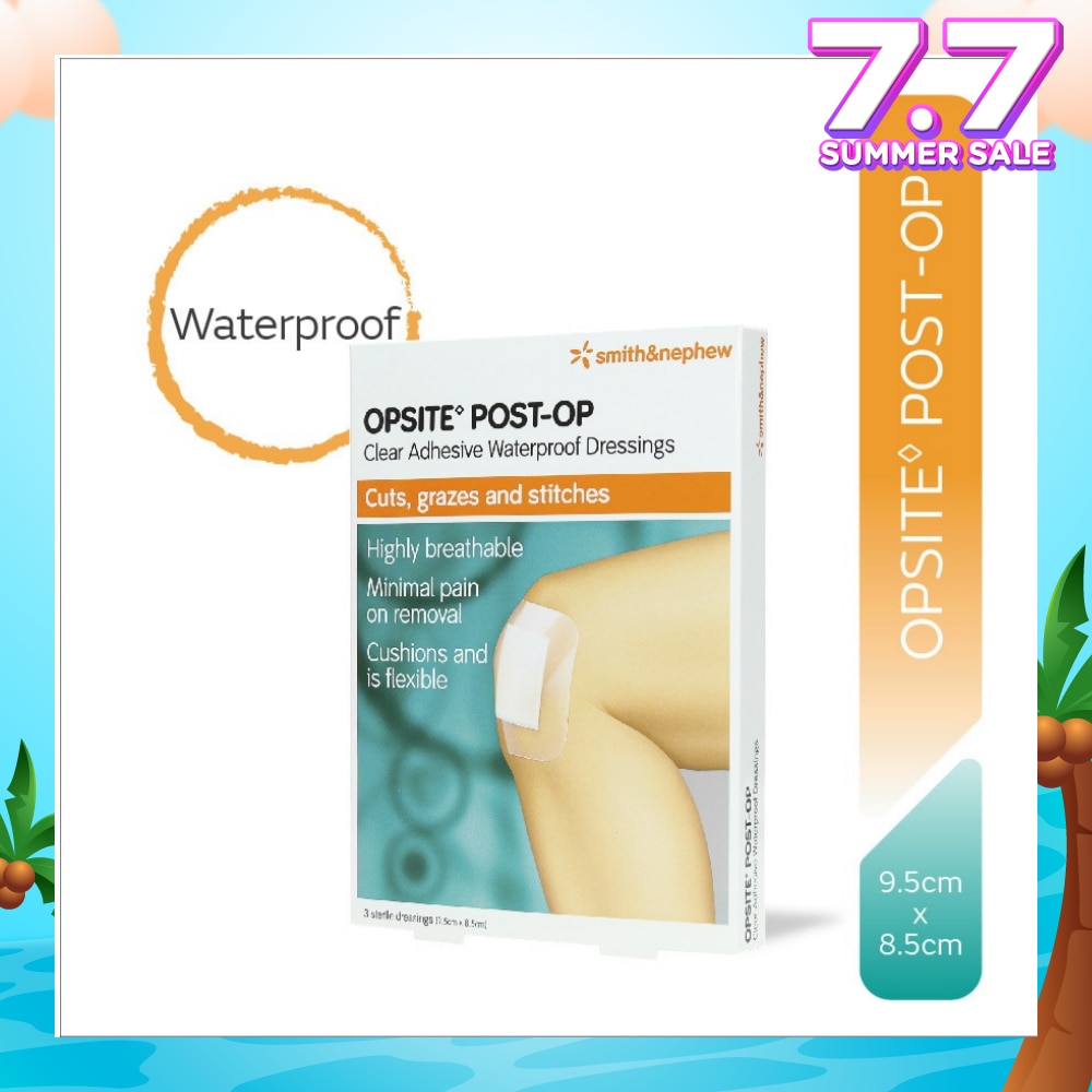 Opsite Post-Op Clear Adhesive Waterproof Dressings 9.5cm X 8.5 cm (Minimal Pain On Removal) 3s