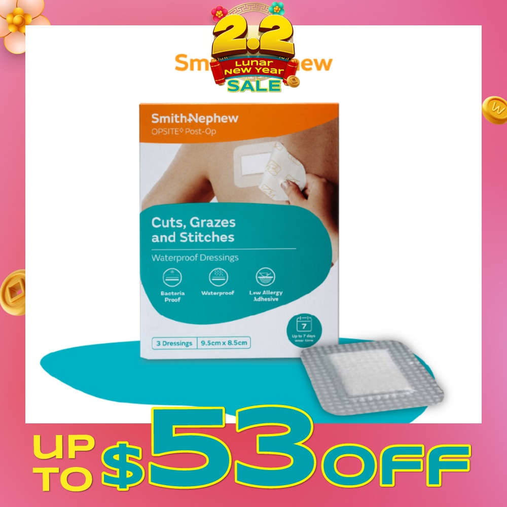 Opsite Post-Op Clear Adhesive Waterproof Dressings 9.5cm X 8.5 cm (Minimal Pain On Removal) 3s