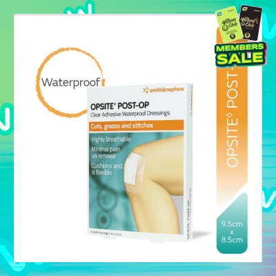 SMITH & NEPHEW Opsite Post-Op Clear Adhesive Waterproof Dressings 9.5cm X 8.5 cm (Minimal Pain On Removal) 3s